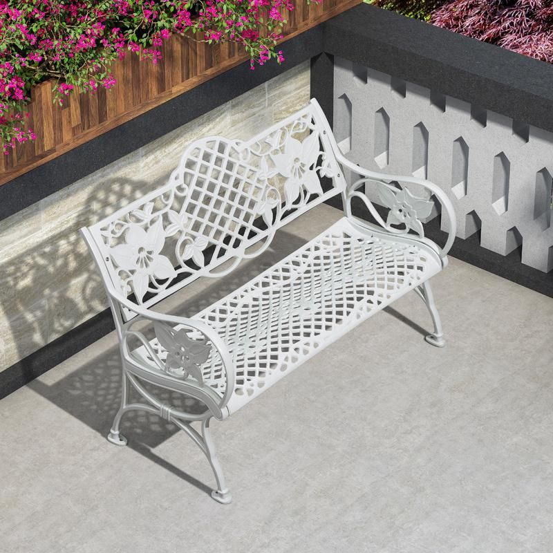 Public Garden Rose Pattern Bench Cast Aluminum Long Chair