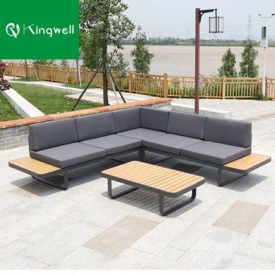 Outdoor Plastic Wood Garden Sofa Sets Furniture Aluminum Frame Wooden Sofa with Coffee Table