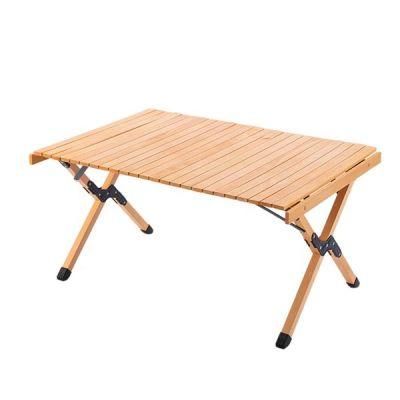 Folding Solid Wood Table Camping Portable Foldable Outdoor Picnic Table Egg Roll Wooden Table