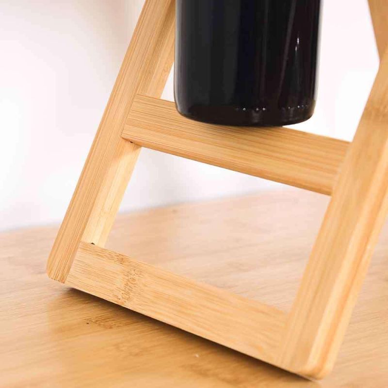 Round Wine Picnic Table with Bottle & Glass Holder Portable Bamboo Picnic Table Small Outdoor Folding Table Wooden Small Wine Table