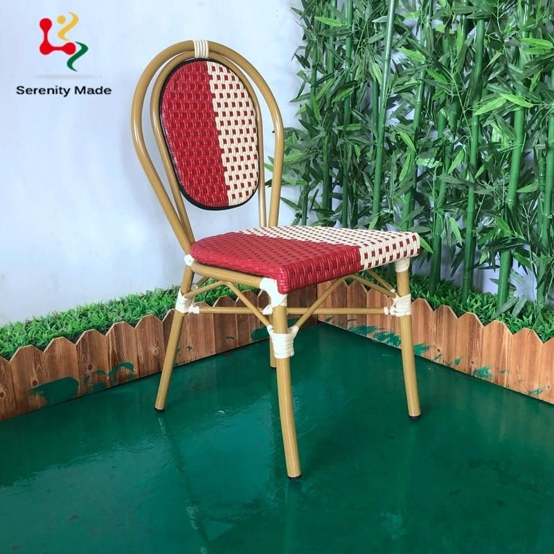 French Style Outdoor Commercial Furniture Restaurant Cafe Coffee Shop Rattan Aluminium Frame Bistro Dining Chair