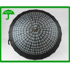 24 Bones Unisex Hook Wood Handle Walking Umbrella