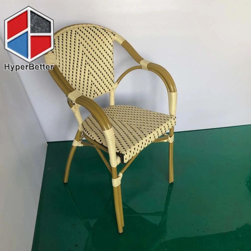 Outdoor French Rattan Chair Yellow with Black Dots