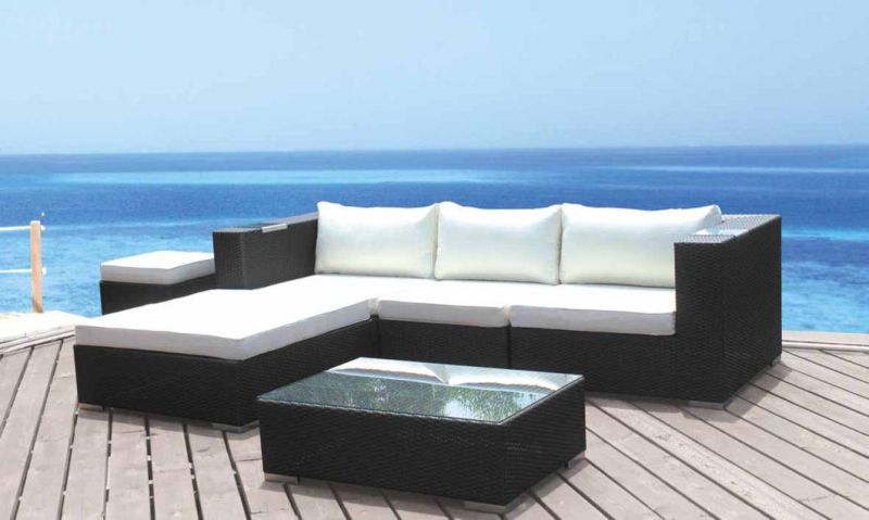 Outdoor Furniture PE Rattan Teak Wood Sofa Set Foshan Factory