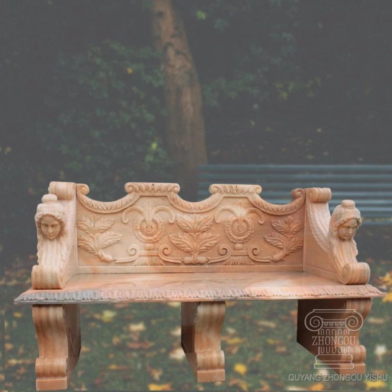 Hand Carved Bench in Sunset Red Marble