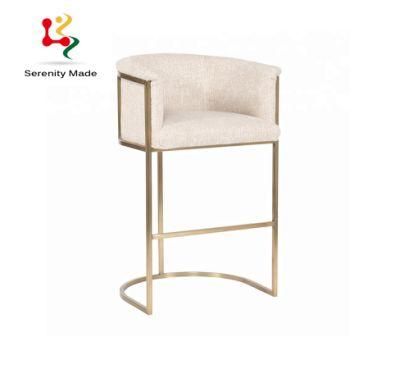 Unique Fabric Upholstered Metal Frame High Bar Stool Chair with Footrest and Armrest for Bar
