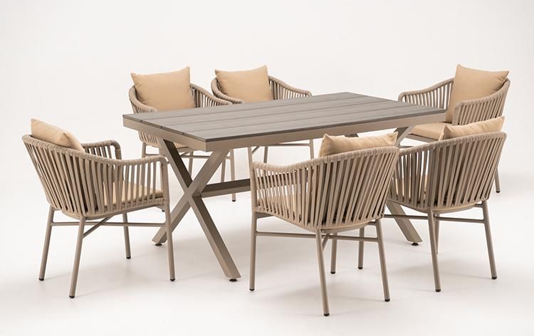 6 Seaters Patio Outdoor Garden Rope Aluminum Furniture Dining Table Set