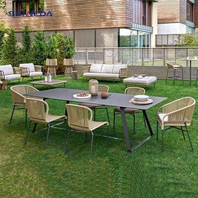 Modern Style Leisure Aluminum Webbing Dining Table Sets Garden Furniture