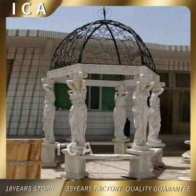Large Natural White Gazebo with Women Statue for Garden