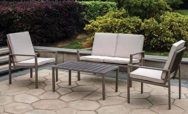 Brown Coffee Color Patio Wood Grain Convertation Sets in Metal Frame