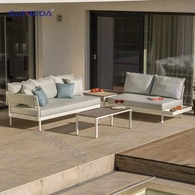 Outdoor Hotel Garden Patio Modern Leisure Waterproof Aluminium Alloy Metal Acrylic Cloth Sponge Furniture Sofa Set with Side Table