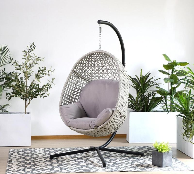 China Metal Customized OEM Foshan Hanging Rattan Furniture Outdoor Egg Shape Hang Chair