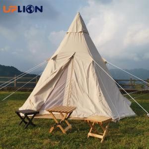 Uplion Canvas Bell Tipi Tent Outdoor Luxury Family 3-4 Person Glamping Tent Waterproof Large Camping Tent