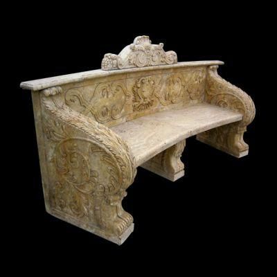 Beige Travertine Flower Carving Garden Curved Bench