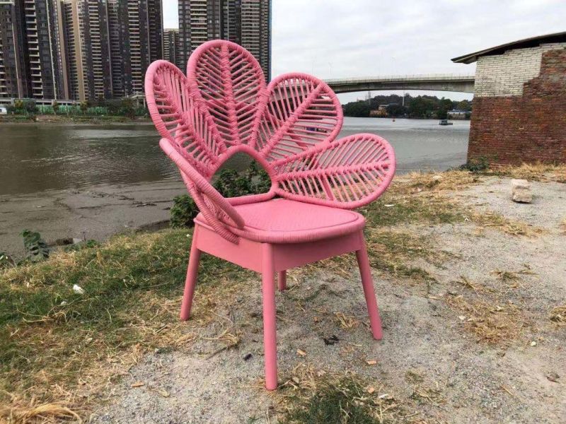 Natural Wicker Flower Real Rattan Chair with Round Seat Cushion