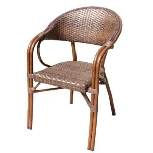 Garden Bamboo Look Rattan Bistro Coffee Chair Indoor-Outdoor Wicker Chair Armrest Chairs