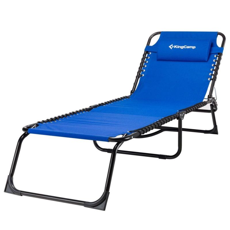 Camp Patio Lounge Chair Chaise Bed 3 Adjustable Reclining Positions Steel Frame 600d Oxford Folding Camping Cot with Removable Pillow for Camping Pool Beach