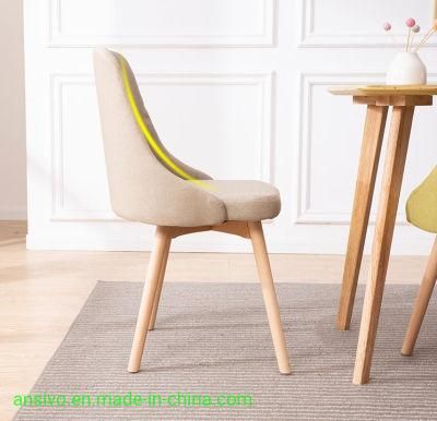 Leisure Nordic Wooden Leg Upholstered Fabric Luxury Chair Fabric Upholstered Stack Dining Chair French Dining Chair