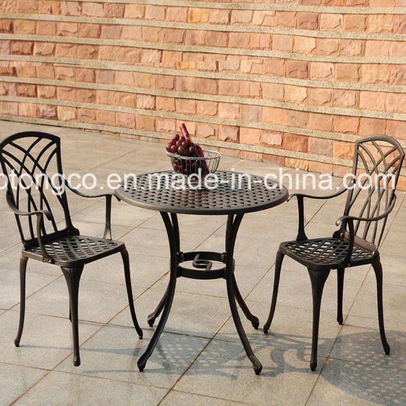 Garden Bistro Set 3 PCS with Cushions 1 Table 2 Armchairs Outdoor Cast Aluminium Furniture Black