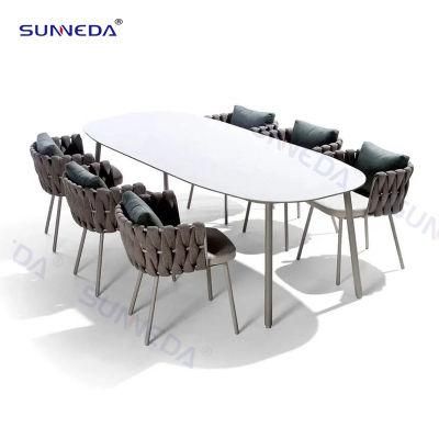 Modern Design Aluminum Rope Dining Chair with Table Set Garden Patio Chair Outdoor Table Set