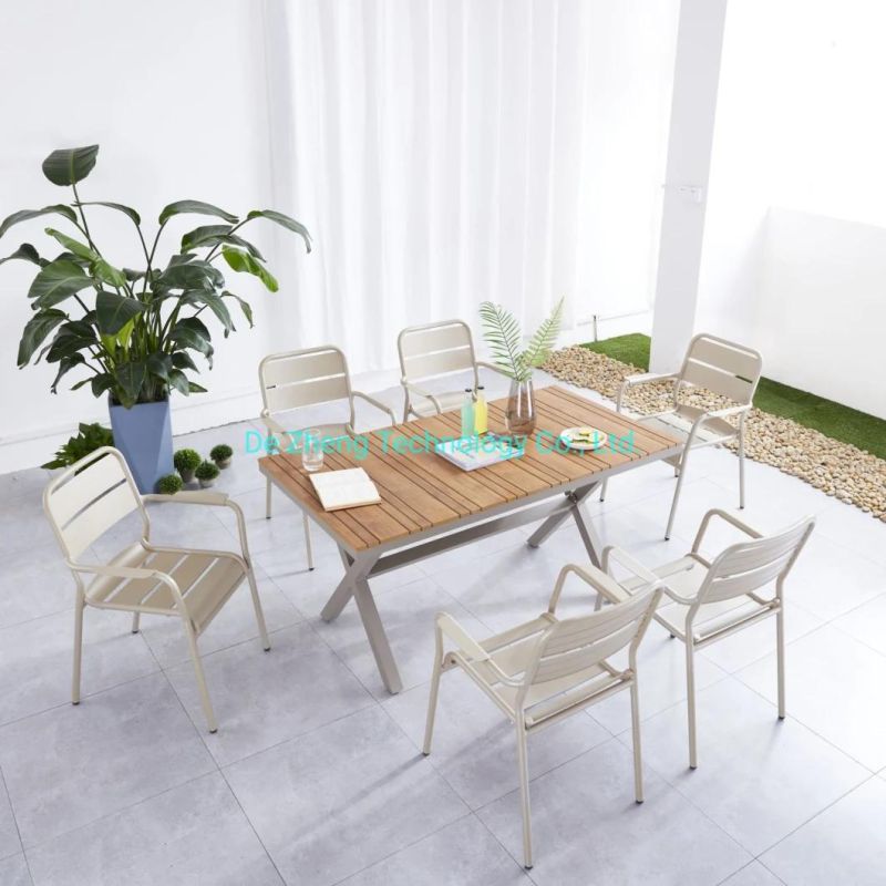 Aluminum Outdoor Dining Set Plastic Wood Expandable X Leg Outdoor Table