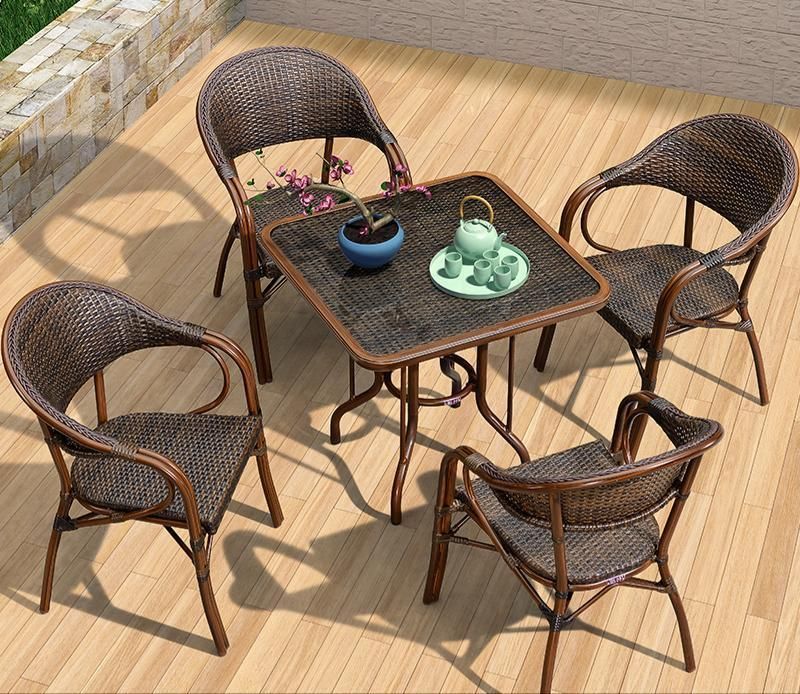 Outdoor Rattan Table and Chair Courtyard Villa Garden Outdoor Sun Room Sea View Room Balcony Nordic Leisure Table and Chair Combination