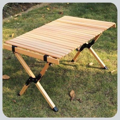 Folding Outdoor Wood Table Outdoor Camping Wood Picnic Camping Foldable Egg Roll Wood Table