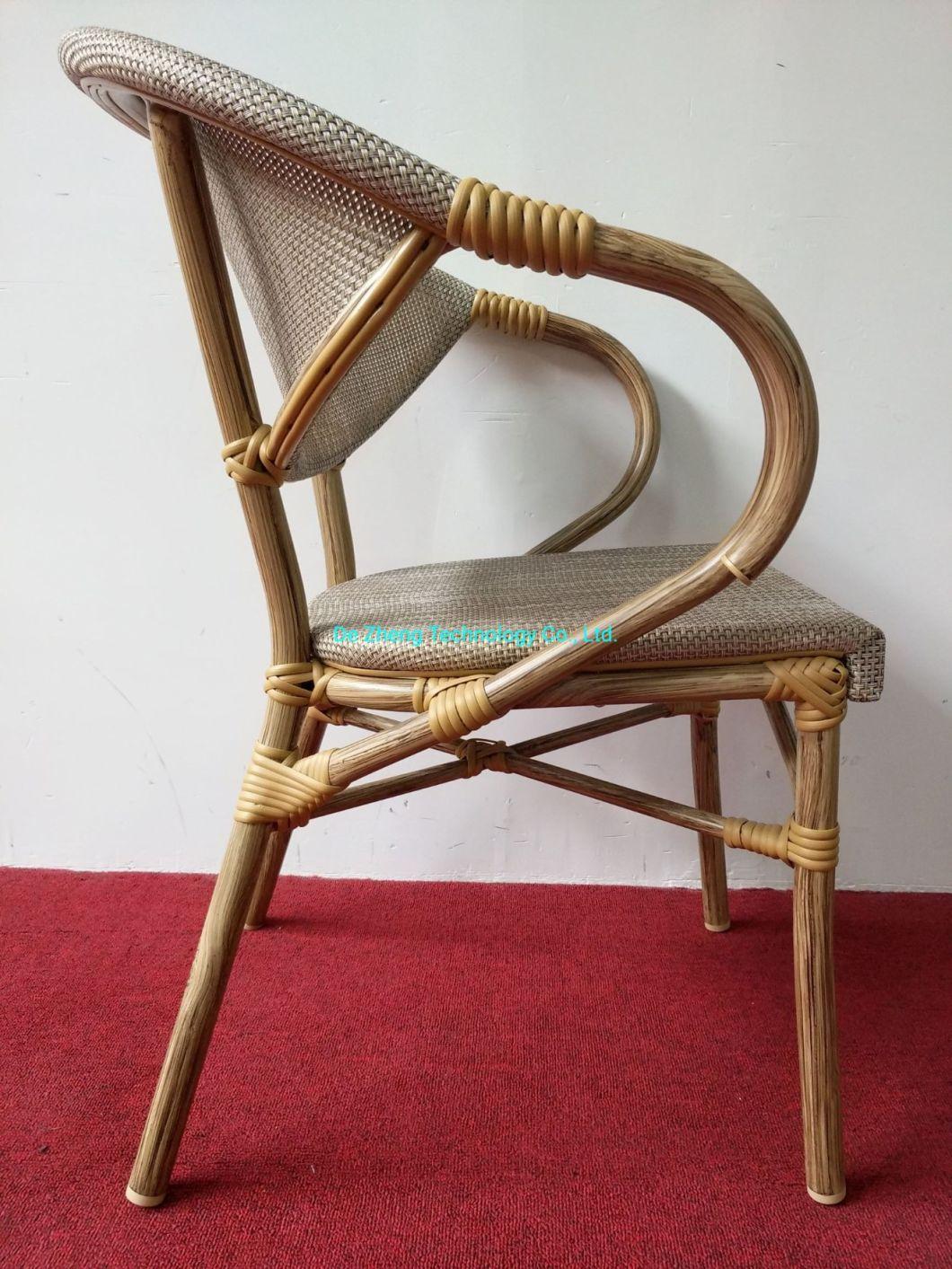 French Leisure Commercial Hotel Mesh Textylene Mesh Restaurant Aluminum Armrest Outdoor Dining Furniture