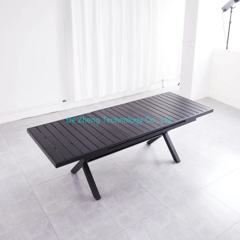 Affordable Outdoor Restaurant Furniture Extendable Table Plastic Wood Dining Table Set