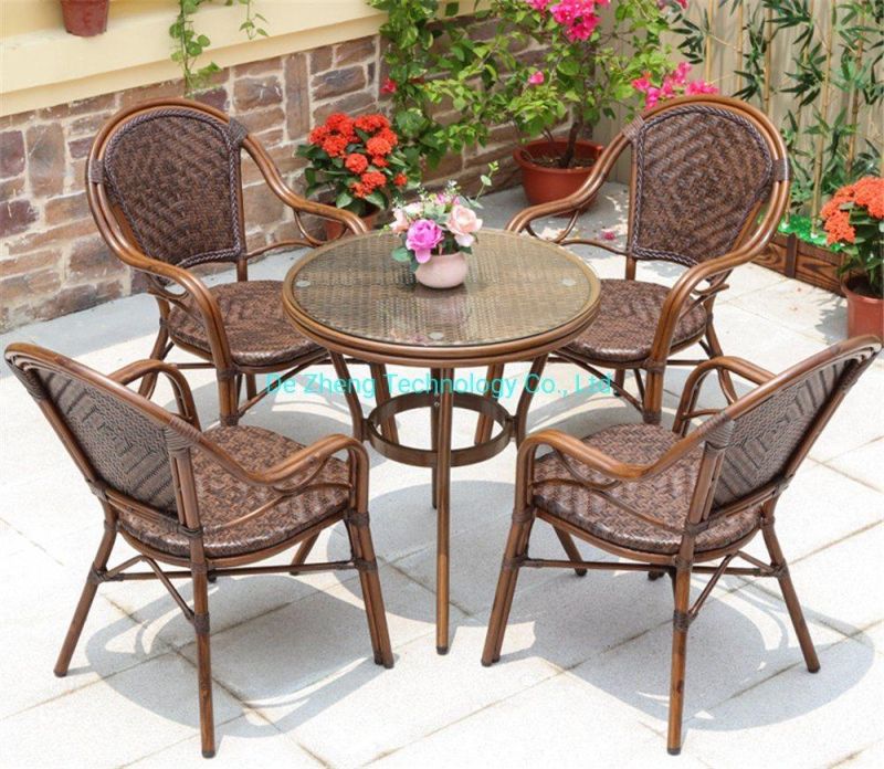 Original Design From Factory Leisure 4 Seater Aluminium Metal Rattan Wicker Dining Chair and Table Set Outdoor Garden Furniture