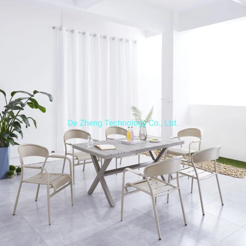 Aluminum Outdoor Dining Set Plastic Wood Expandable X Leg Outdoor Table
