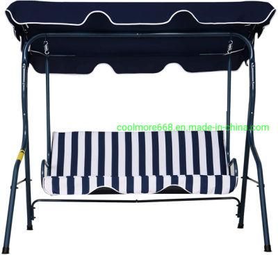 Top Selling 3 Seater Canopy Swing Chair Outdoor Garden Bench with Sun Cover Metal Frame - Blue Stripes