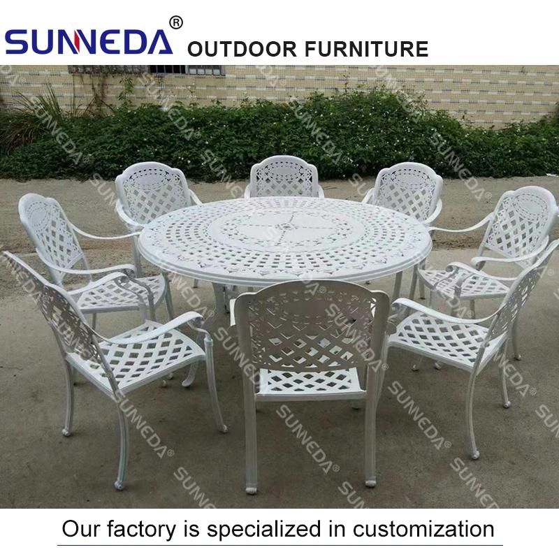 Sales of Outdoor Hollow Cast Aluminum Dining Table and Chair Combination Villa Courtyard European Style Retro Furniture