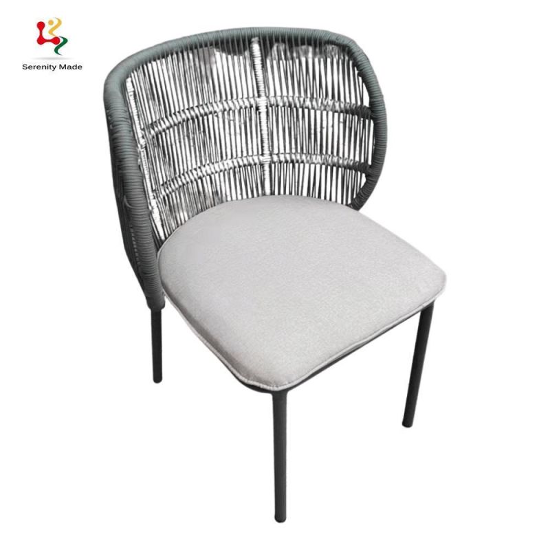 New Style Grey Color PE Rattan Back with Fabric Seat Metal Rest Chair
