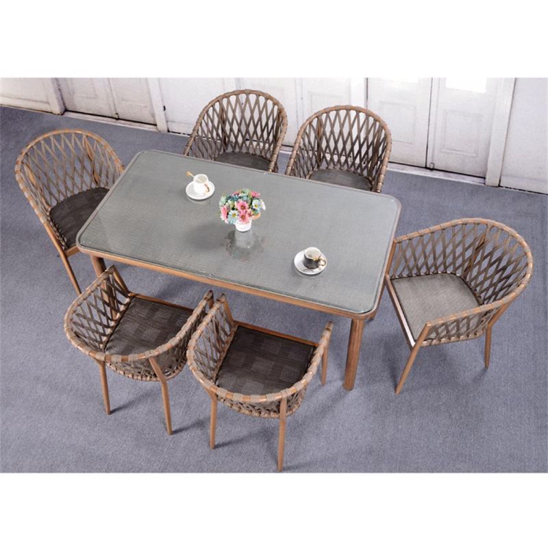 Garden Woven Rope Chair Aluminum Frame Table Outdoor Furniture Set