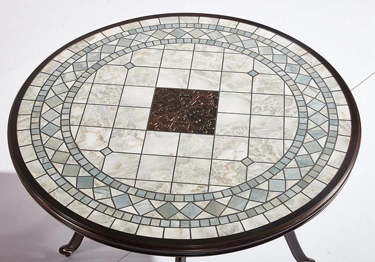 Imitation Wood Grain Design Outdoor Furniture Round Set Patio Dining Garden Table
