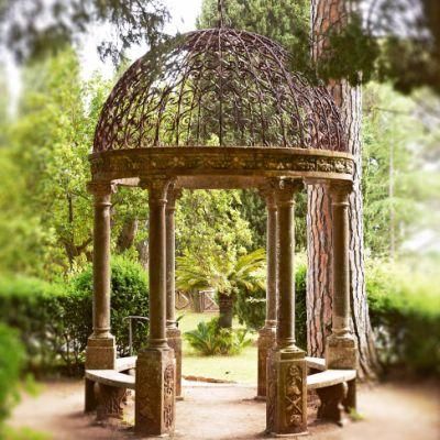 Beige Marble Stone Gazebo with Cast Iron Roof