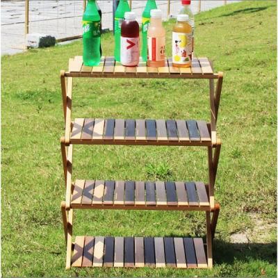 4 Layers Shelf Natural Color Beech Wooden Shelf for Camping Hiking Folding Outdoor Furniture Shelf