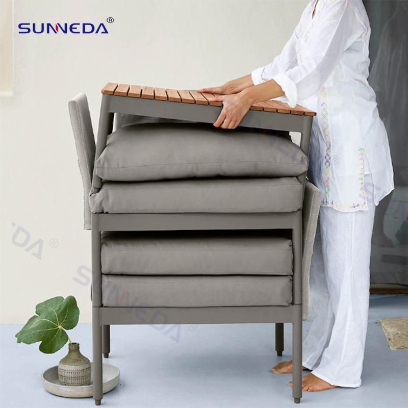 Poolside Aluminum Sofa Set Plastic Wood Table Garden Furniture