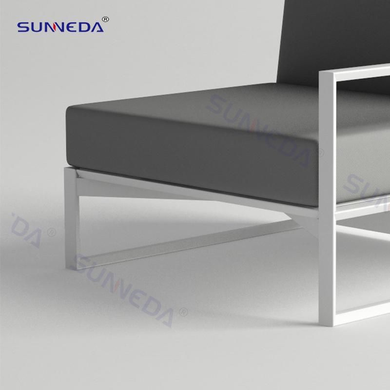 Luxury Villa Furniture Upholstered Aluminium Frame Corner Sofa with Single Seat