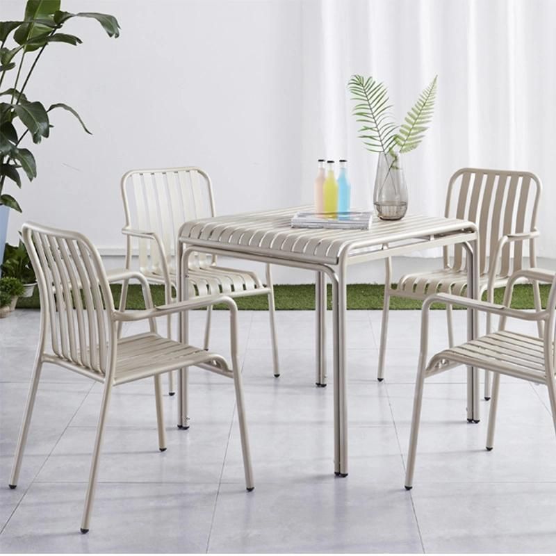 Factory Custom Color Outdoor Dining Table Set with Armrest Chair