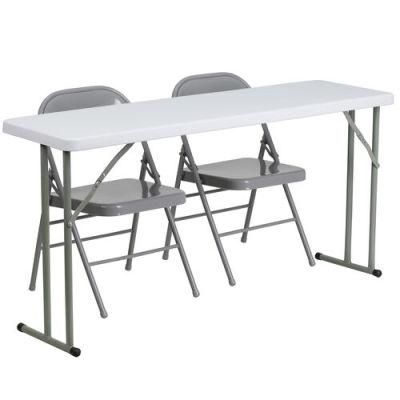 8-Foot Plastic Folding Training Table Set with 3 White Plastic Folding Chairs