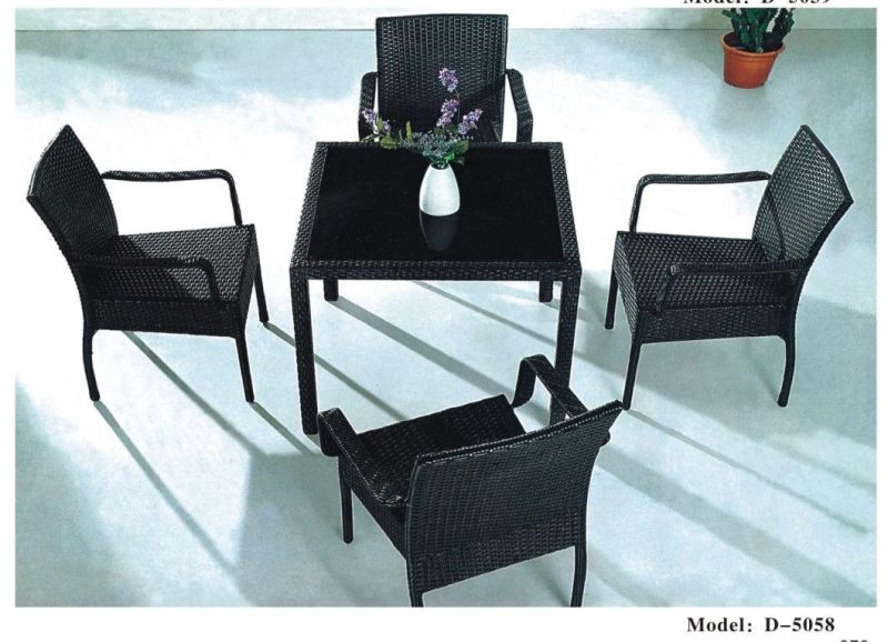 5PCS Patio Wicker Dining Set, Outdoor Lawn Garden Wicker Rattan Table and 4 Chairs, Sofa Furniture Set Cushioned Seat Conversation Set with Removable Cushions