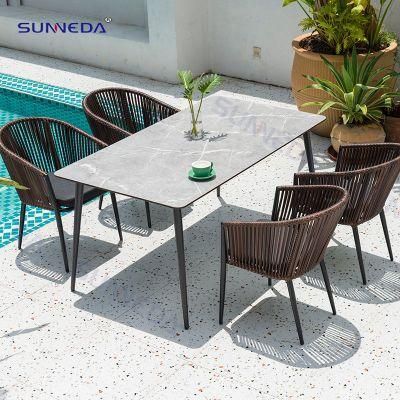 Outdoor Garden Pool Hotel Aluminum Furniture Rattan Dining Chair Table Set