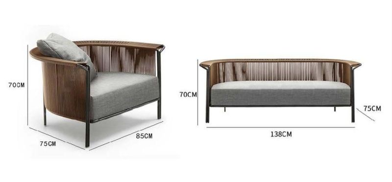Hot Selling Customized out Door Furniture Hotel Villa Project Waterproof New Luxury Modern Patio Aluminum Rope Outdoor Leisure Chair Sofa