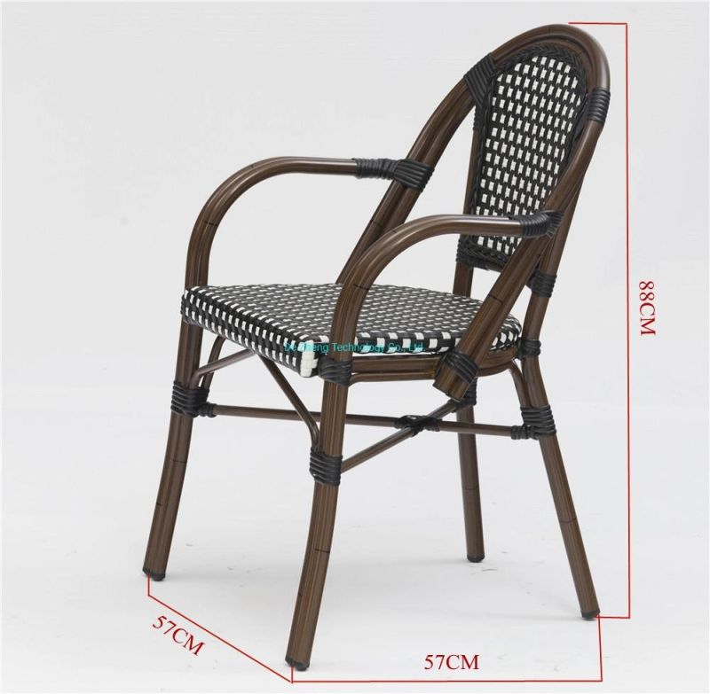 Aluminum Frame French Design Stackable PE Rattan Wicker Dining Chair