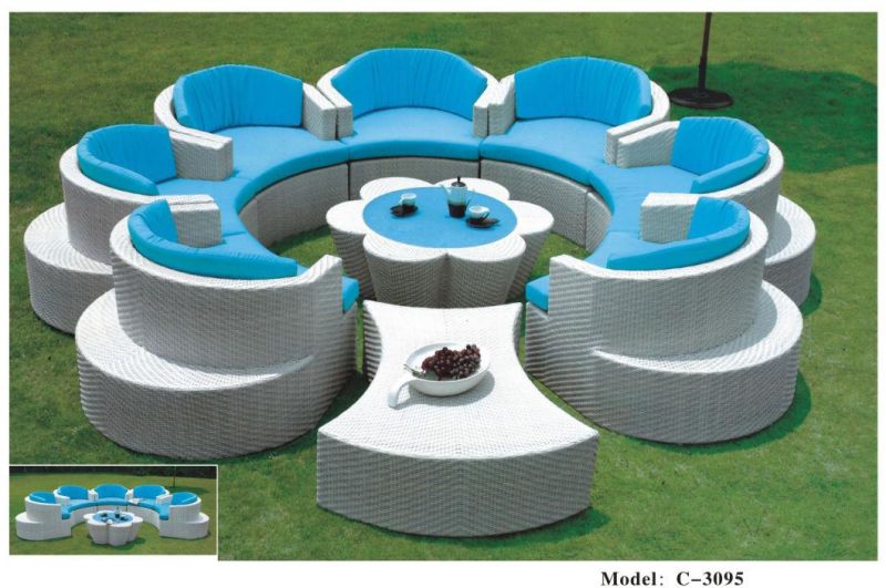 Modern Stylish White Wicker Outdoor Sofa Set, Rattan Garden Furniture with Variety Shaped