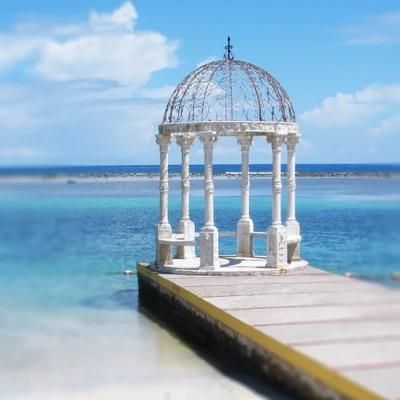 White Marble Gazebo with Columns and Balustrade for Garden Decoration