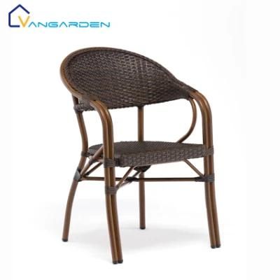 Double Foot Tube Alominum French Style Outdoor Chair Bistro Rattan Bamboo Look