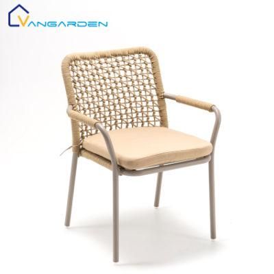 Trendy Stackable Outdoor Furniture Rope Patio Dining Chair with Arm Rest